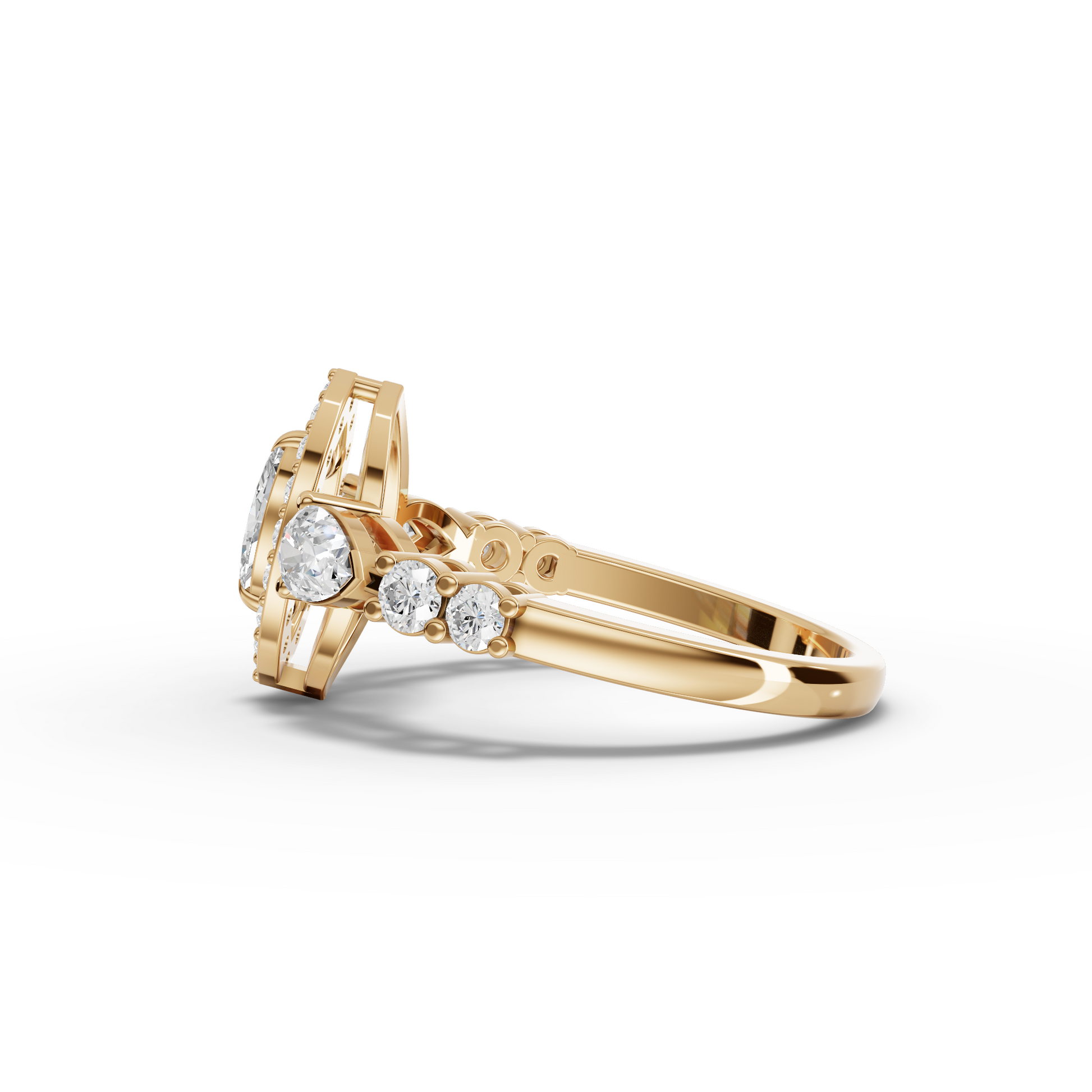 Marquise Halo Pear Moissanite Diamond Ring With Pavé Band