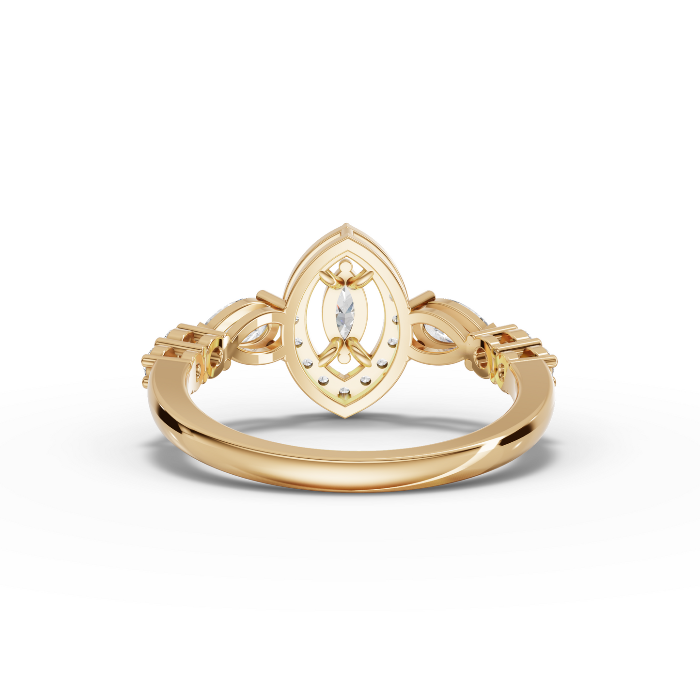 Marquise Halo Pear Moissanite Diamond Ring With Pavé Band