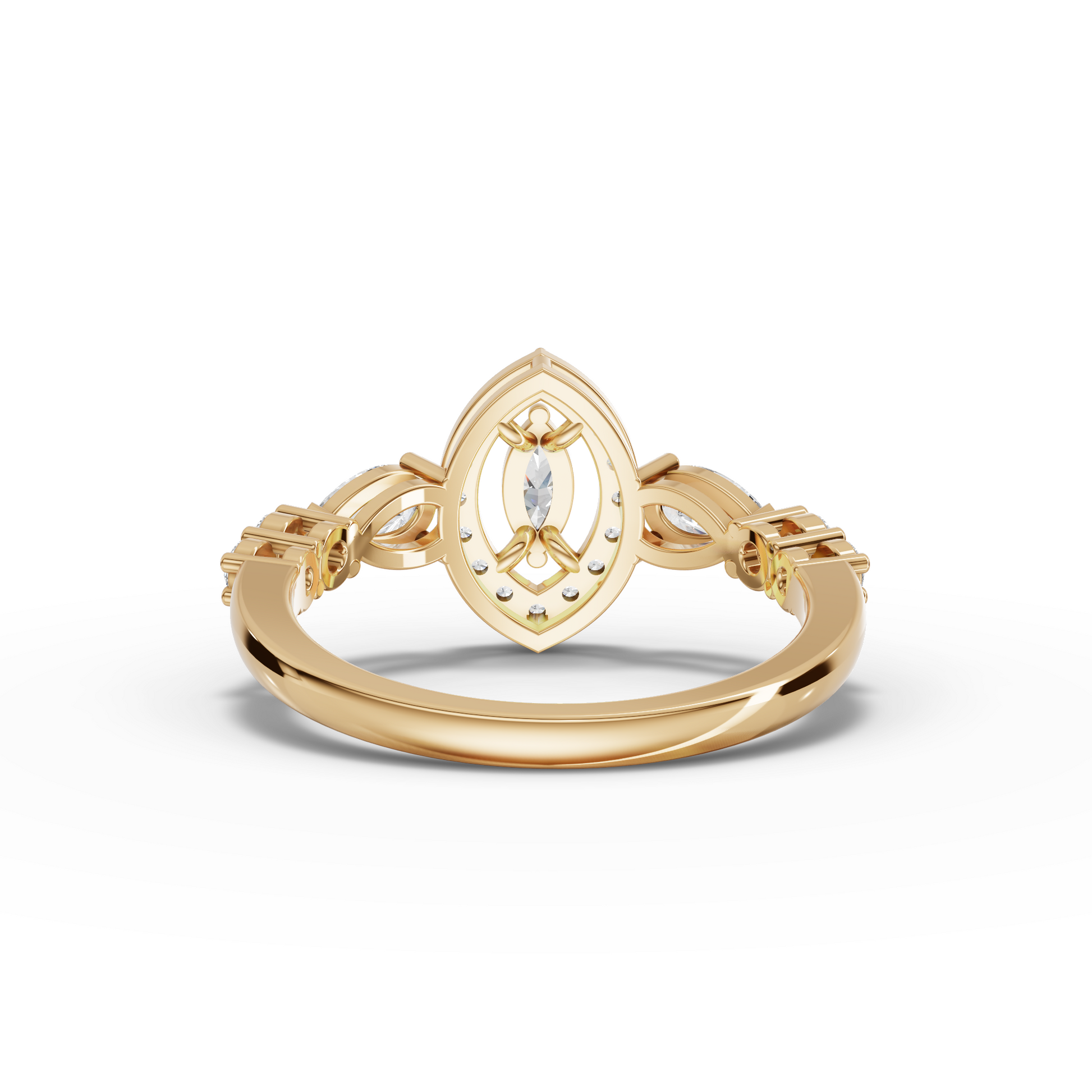 Marquise Halo Pear Moissanite Diamond Ring With Pavé Band