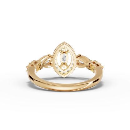 Marquise Halo Pear Moissanite Diamond Ring With Pavé Band