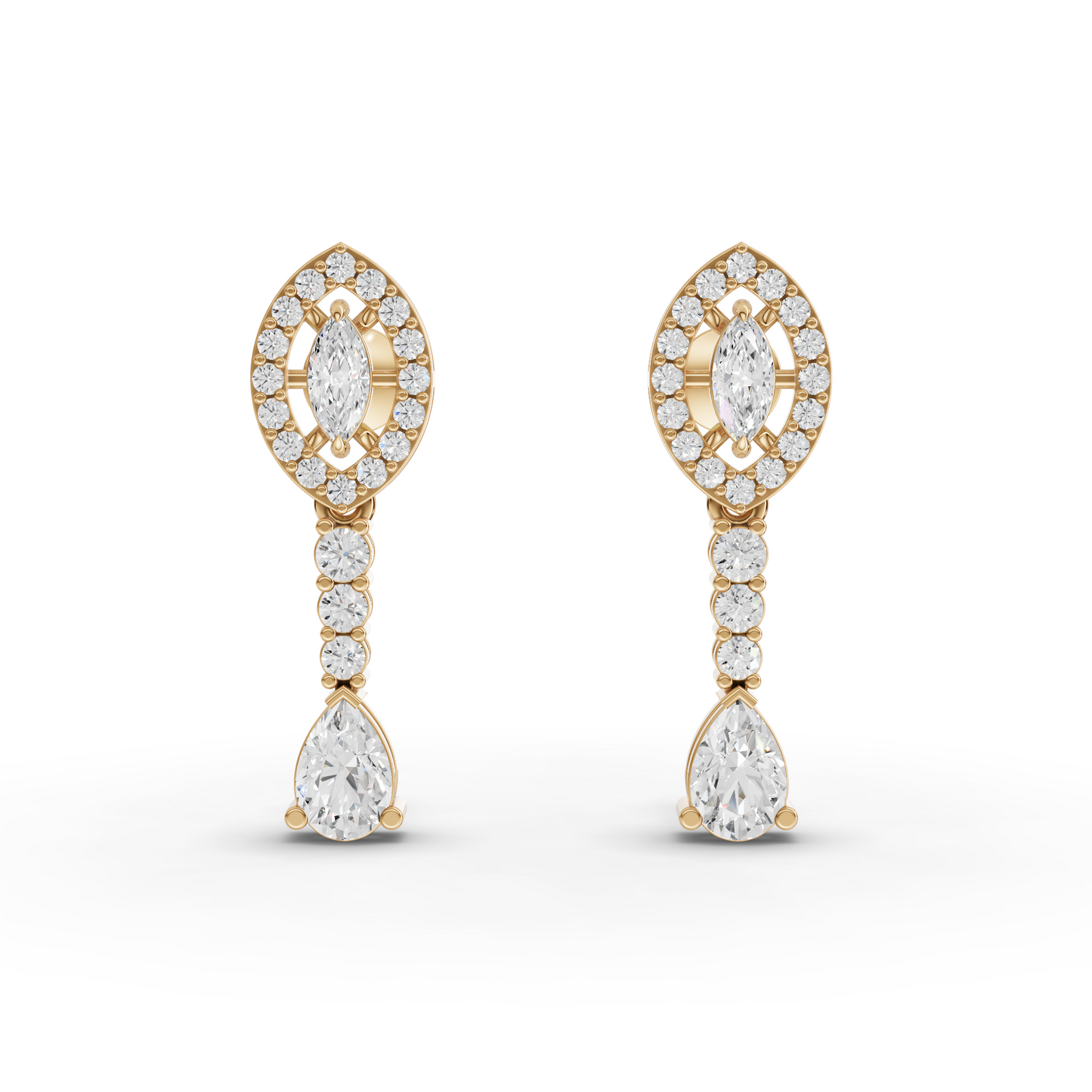 Marquise Halo Pear Drop Moissanite Diamond Earrings