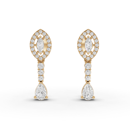 Marquise Halo Pear Drop Moissanite Diamond Earrings