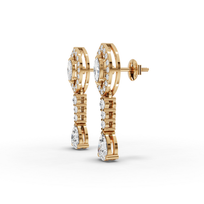 Marquise Halo Pear Drop Moissanite Diamond Earrings