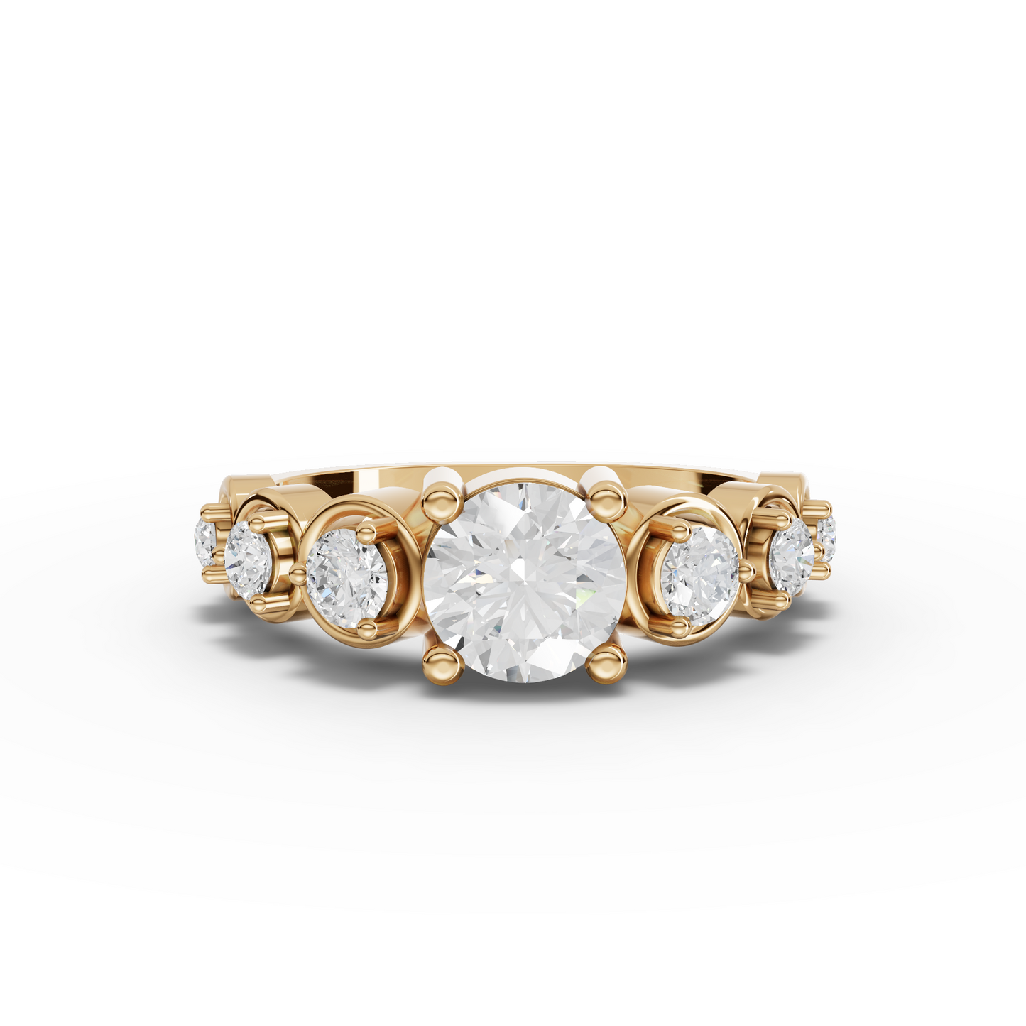 Round Solitaire Side Stone Moissanite Diamond Ring