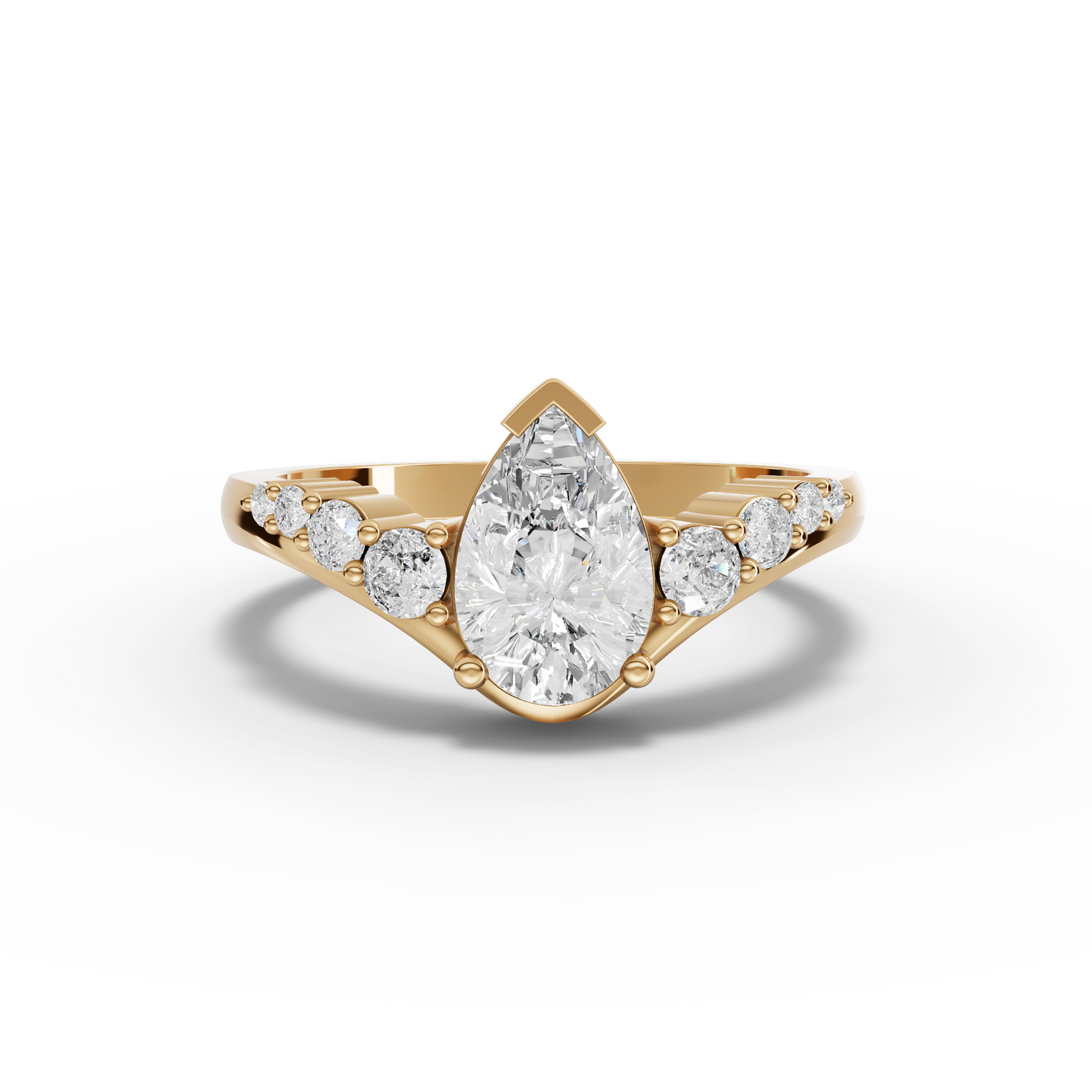 Pear Solitaire Side-Stone Moissanite Diamond Ring
