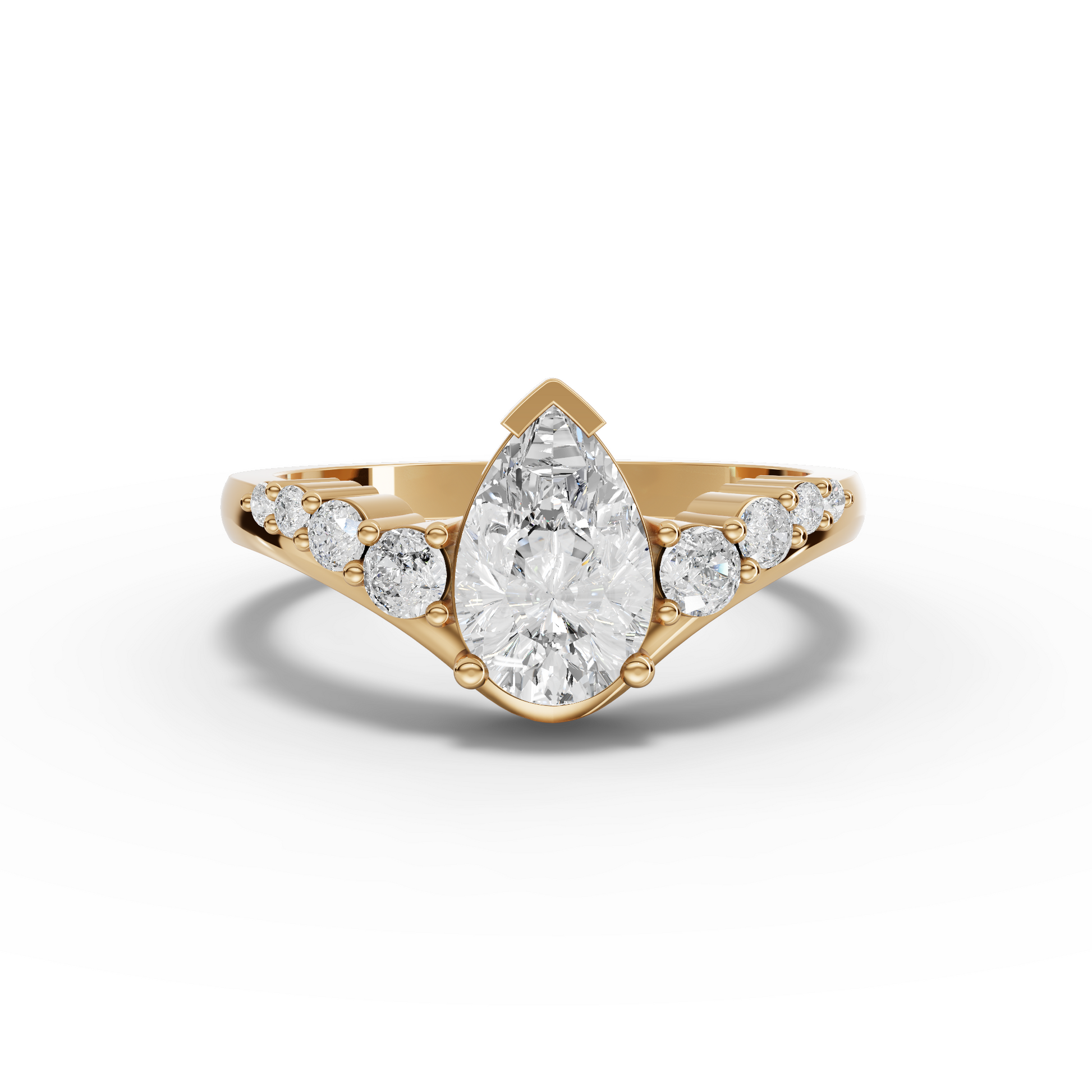Pear Solitaire Side-Stone Moissanite Diamond Ring