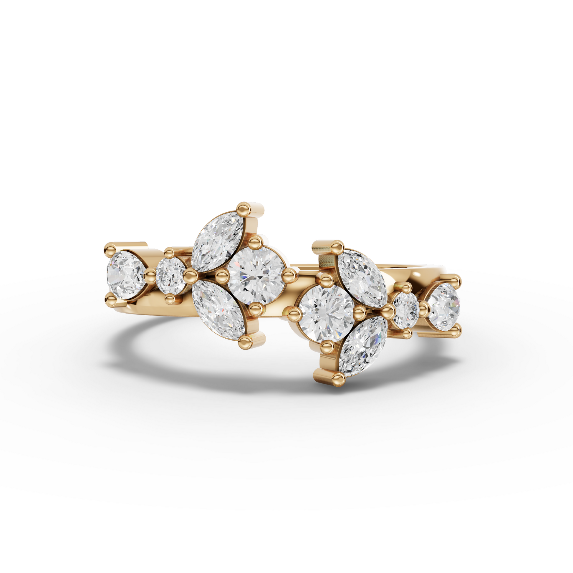 Floral Marquise & Round Cluster Moissanite Diamond Ring