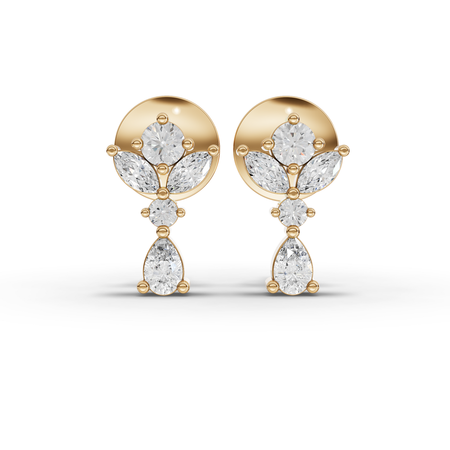 Floral Drop Moissanite Diamond Earrings With Marquise & Pear Diamonds