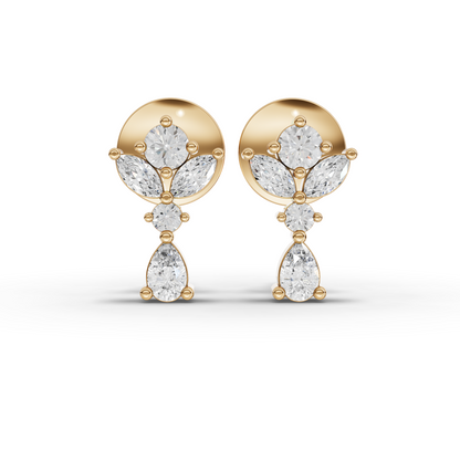 Floral Drop Moissanite Diamond Earrings With Marquise & Pear Diamonds