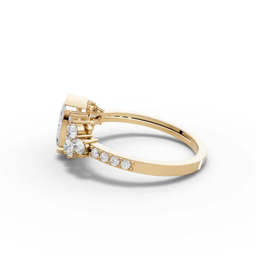 Marquise Floral Moissanite Diamond Ring With Pavé Band