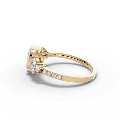Marquise Floral Moissanite Diamond Ring With Pavé Band