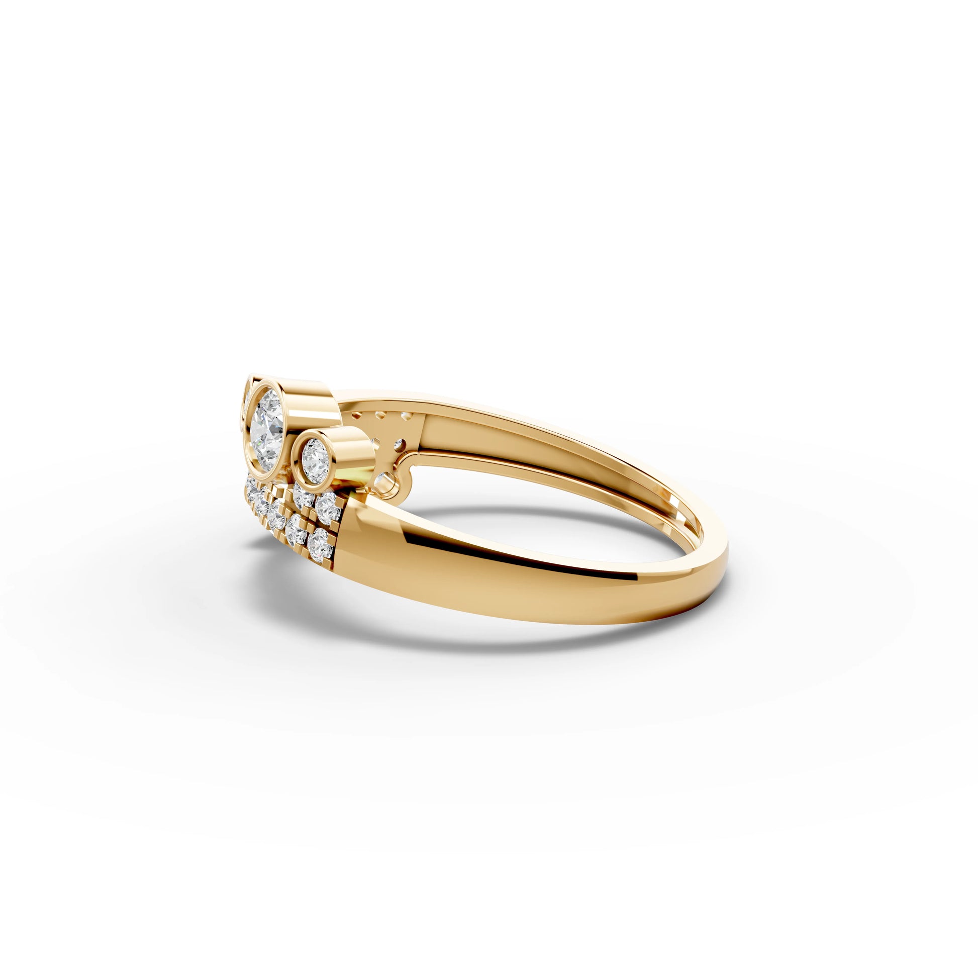 Bezel Moissanite Diamond Cuff Ring With Multi-Row Pavé Band