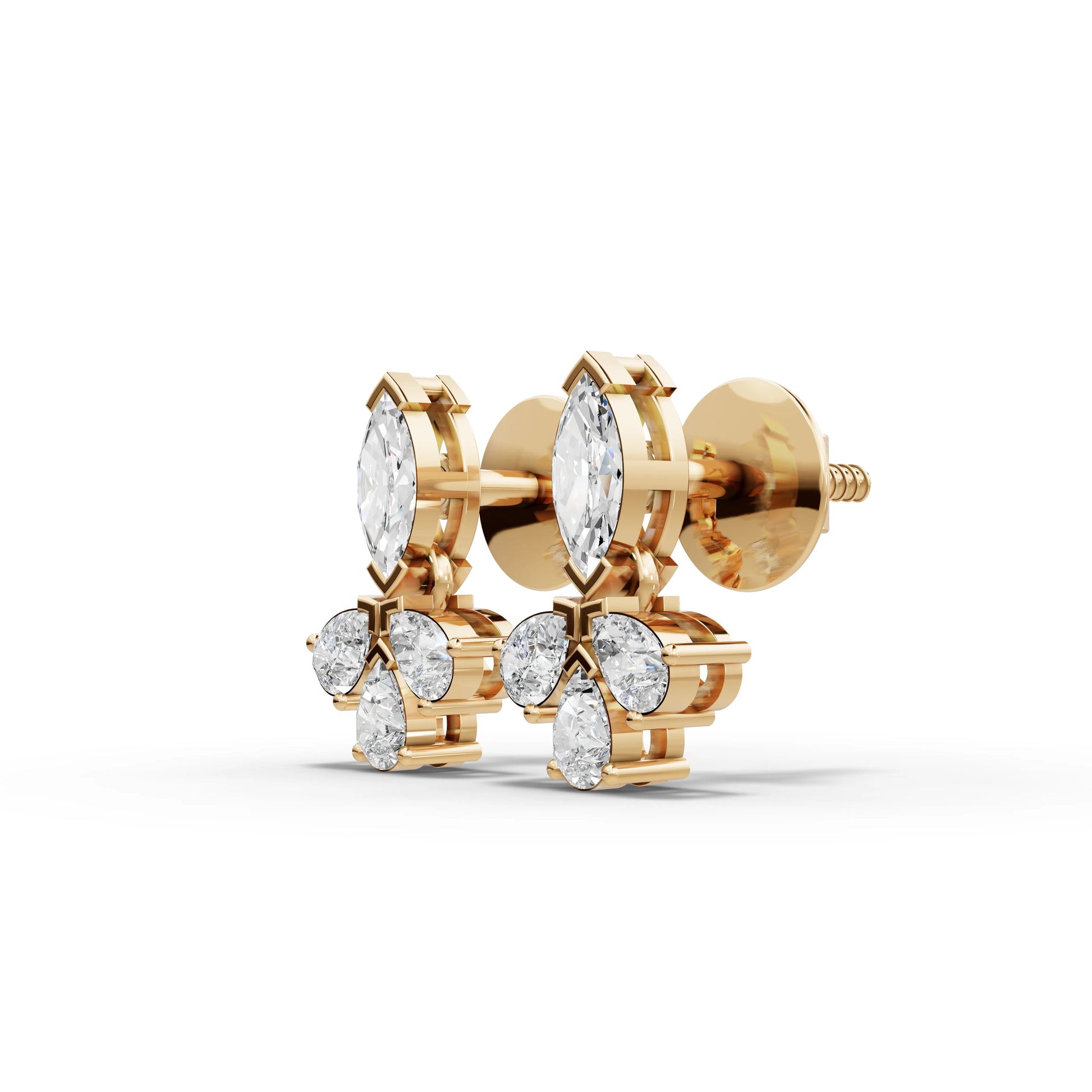 Marquise Moissanite Diamond Floral Cluster Stud Earrings
