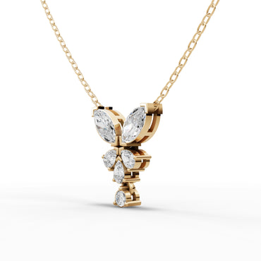 Twin Marquise Moissanite Diamond Floral Drop Necklace