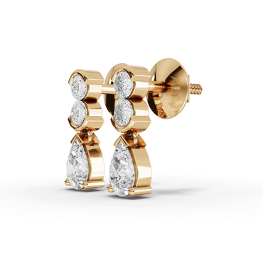 Pear Drop Moissanite Diamond Earrings With Round Bezel Accents