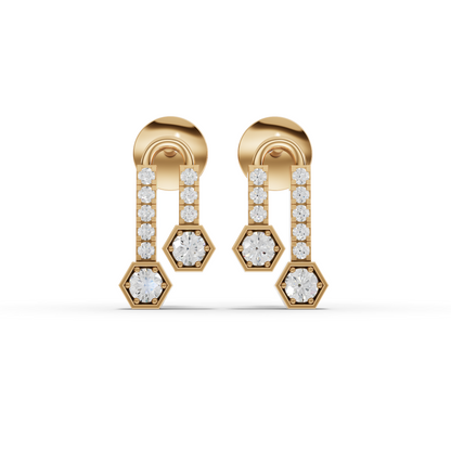 Hexagon Drop Moissanite Diamond Earrings With Pavé Bar Accents