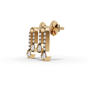 Hexagon Drop Moissanite Diamond Earrings With Pavé Bar Accents