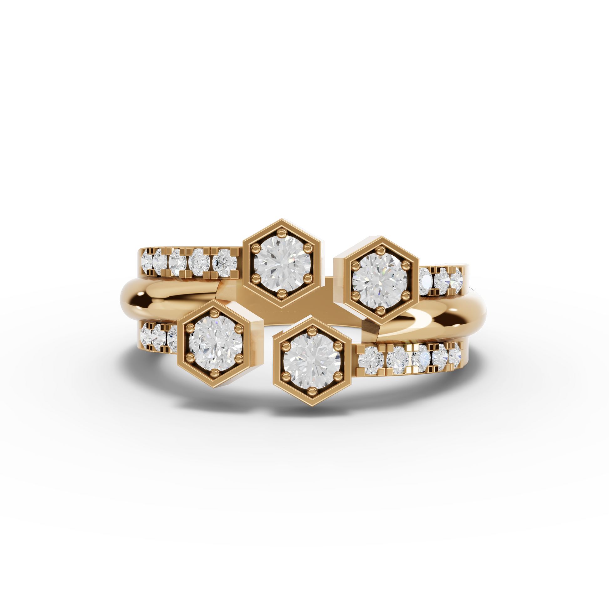 Hexagon Cluster Statement Moissanite Diamond Ring With Pavé Accents