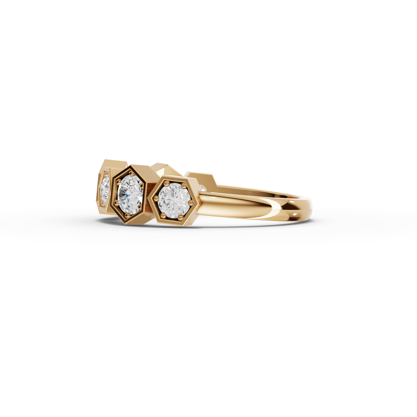Round Hexagon-Set Geometric Moissanite Diamond Band Ring