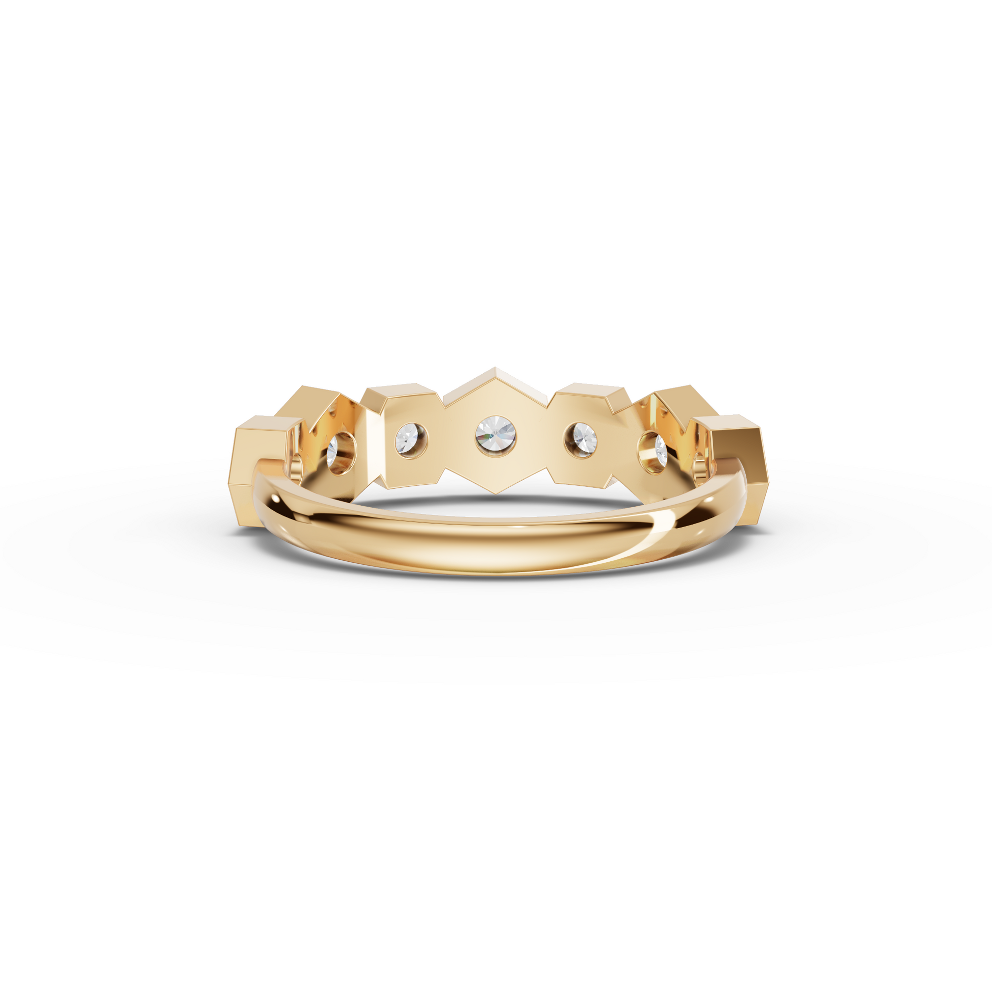 Round Hexagon-Set Geometric Moissanite Diamond Band Ring