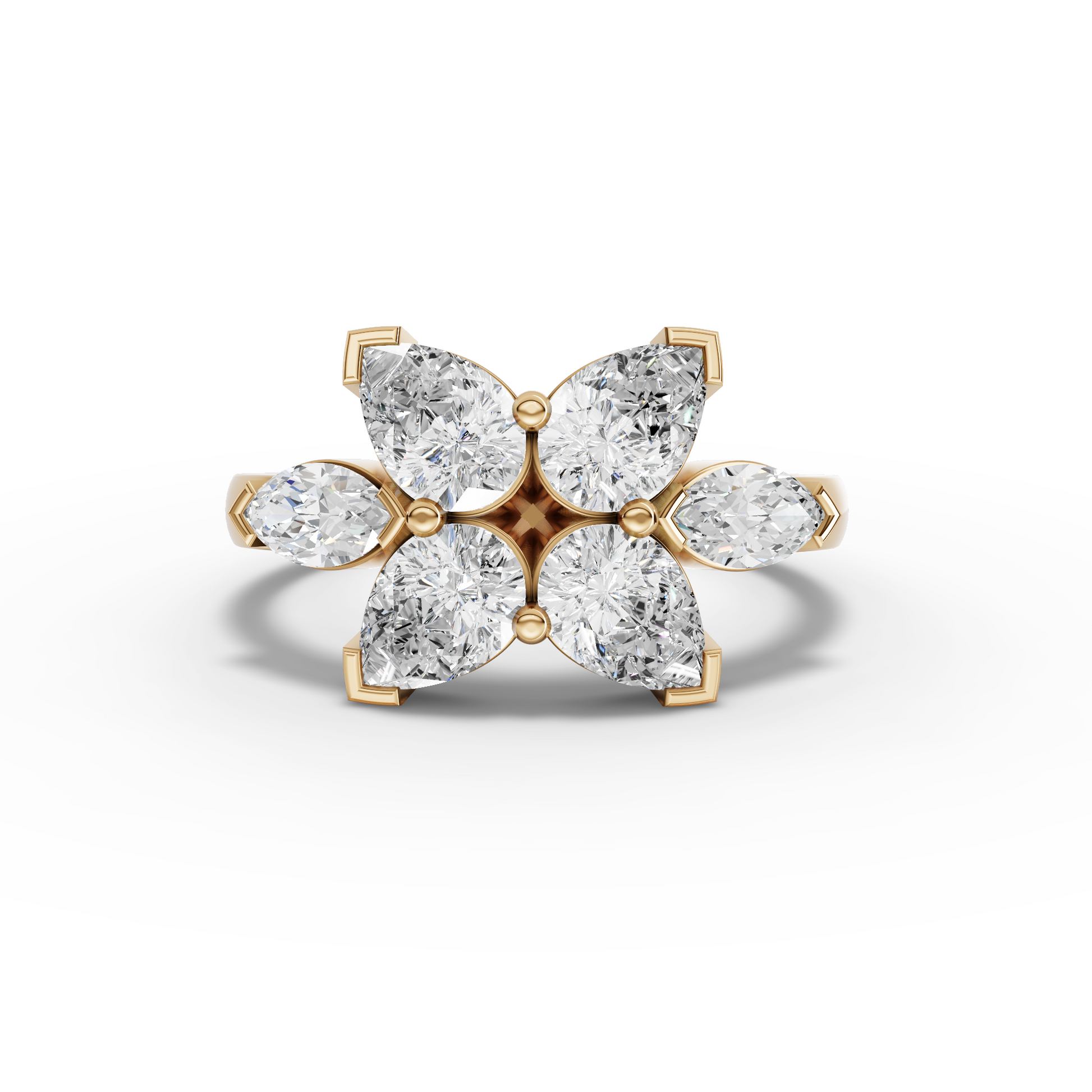 Pear Floral Cluster Moissanite Diamond Ring With Marquise Accents
