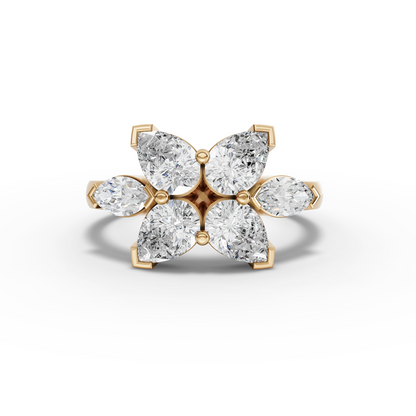 Pear Floral Cluster Moissanite Diamond Ring With Marquise Accents