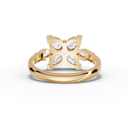 Pear Floral Cluster Moissanite Diamond Ring With Marquise Accents