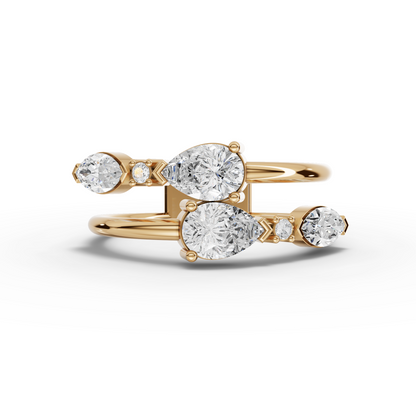 Pear Open-Ended Moissanite Diamond Ring With Floating Round Accents