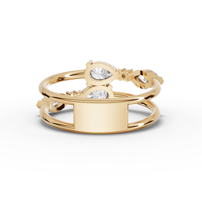 Pear Open-Ended Moissanite Diamond Ring With Floating Round Accents
