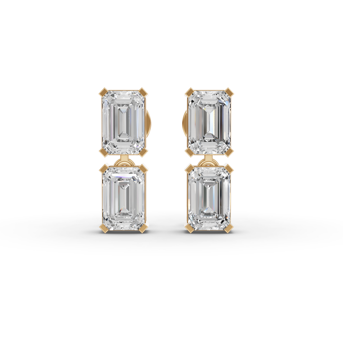Emerald Double Drop Moissanite Diamond Stud Earrings