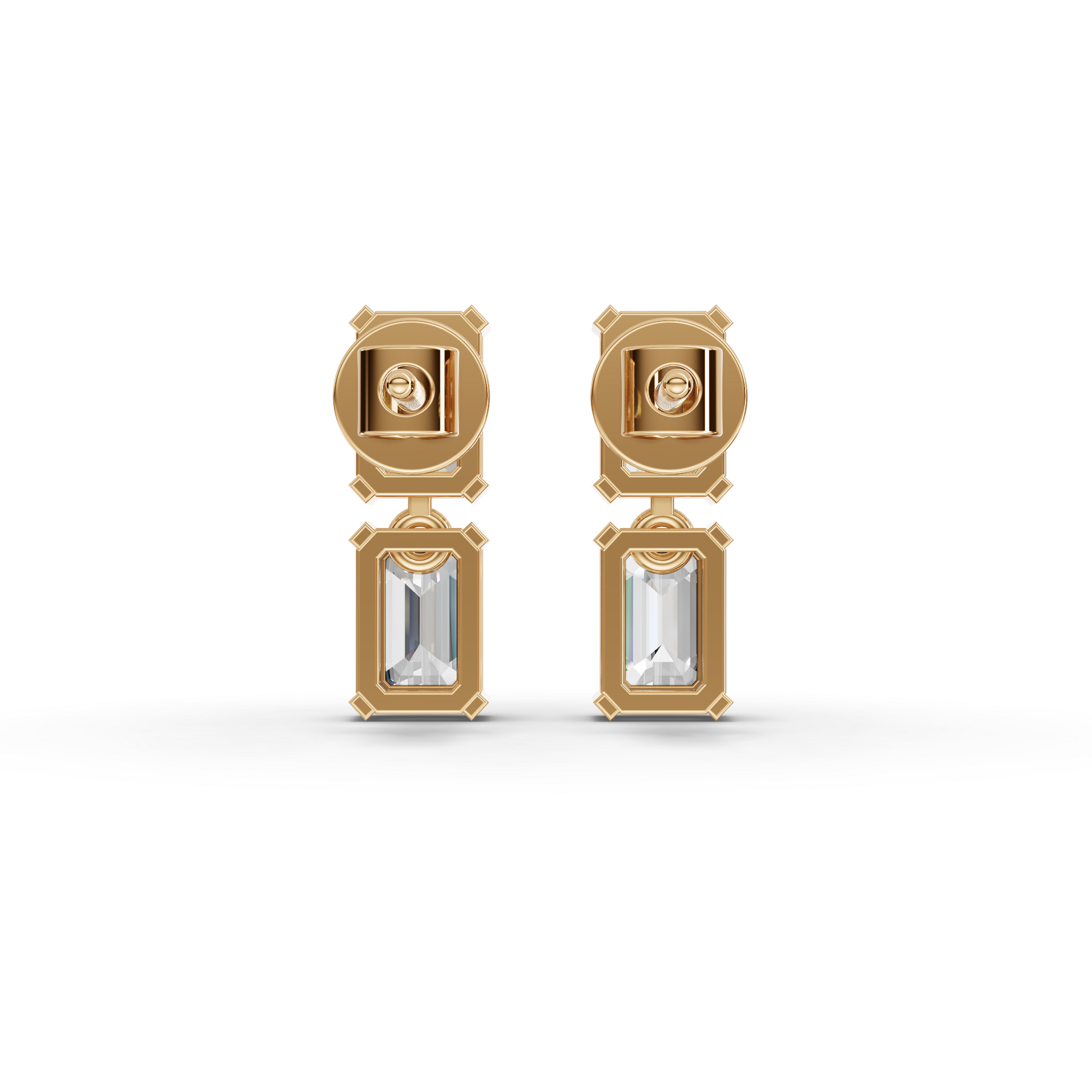 Emerald Double Drop Moissanite Diamond Stud Earrings