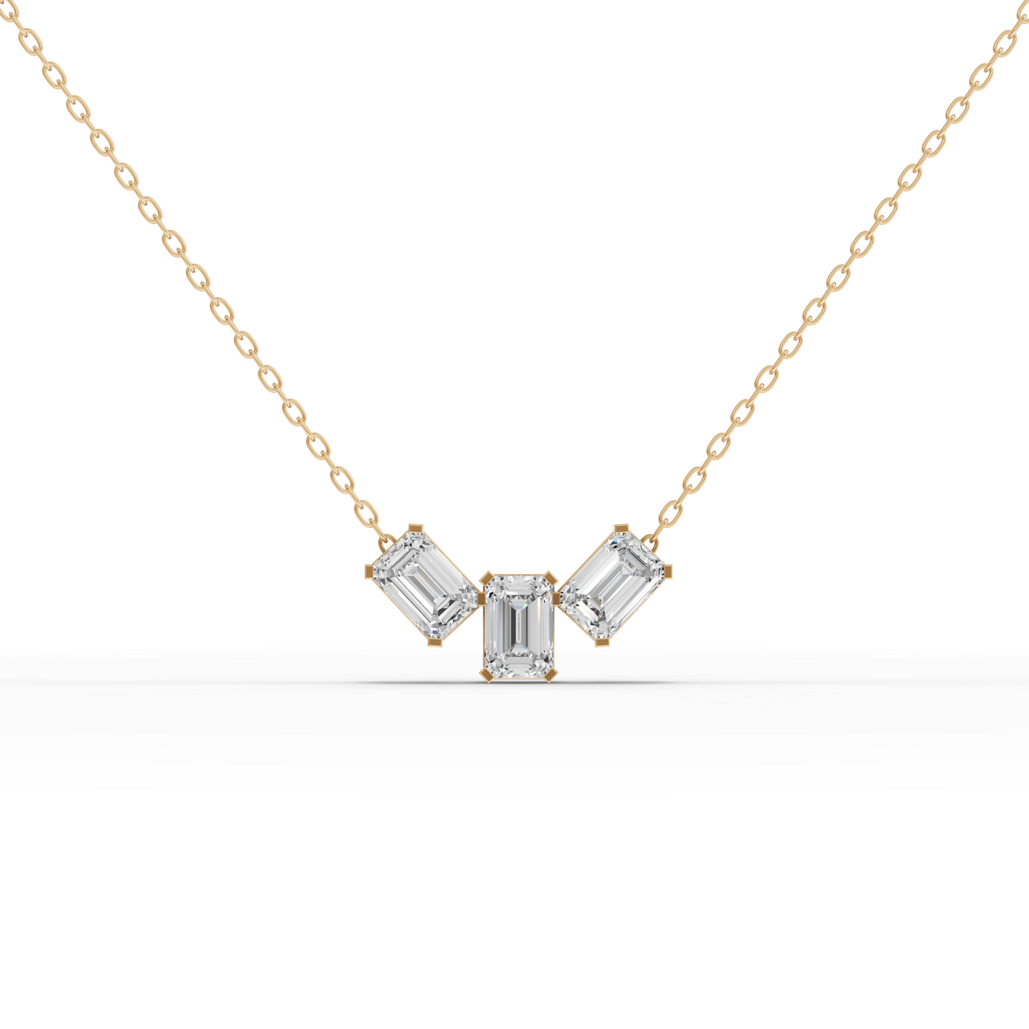 Emerald-Cut Trio Moissanite Diamond Pendant Necklace