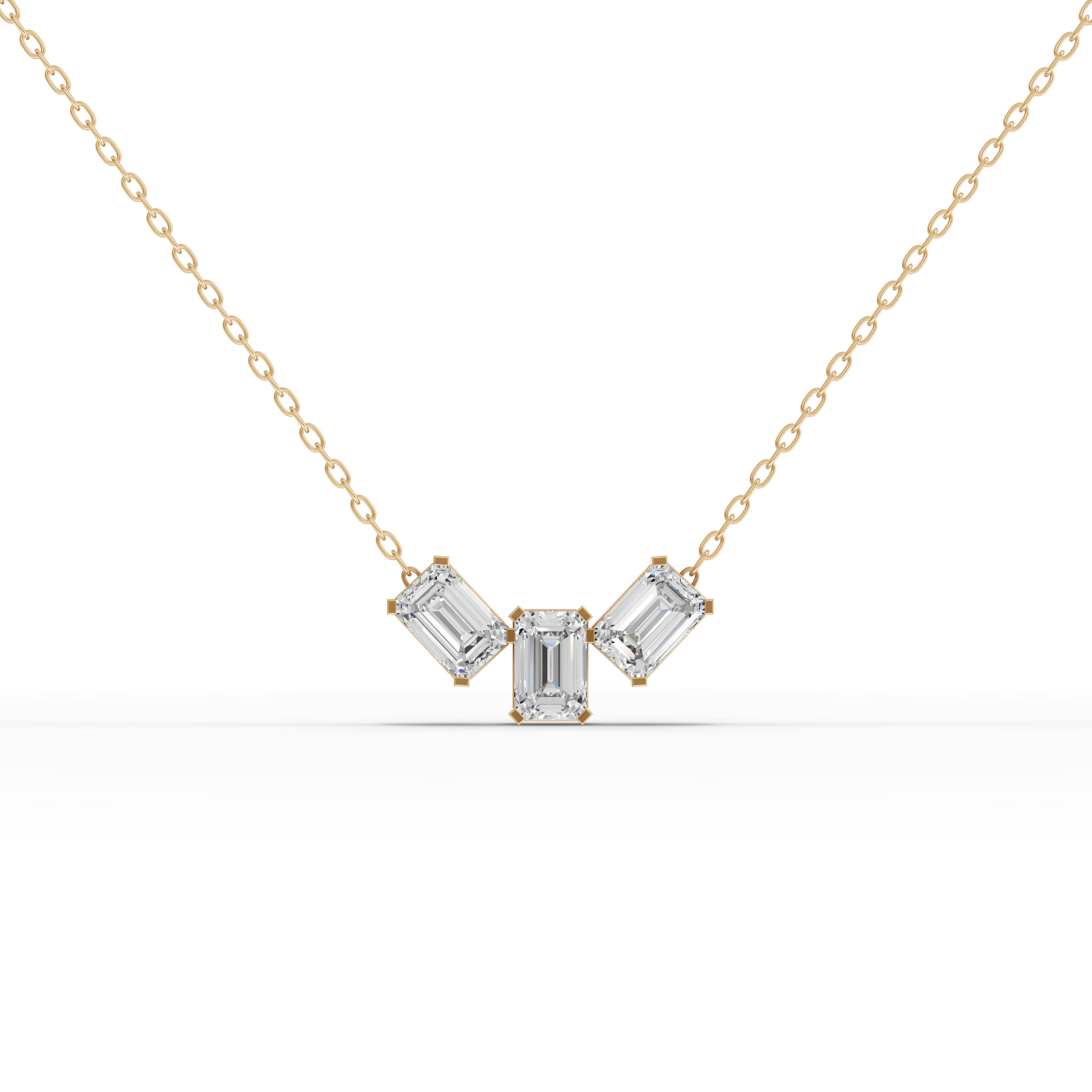 Emerald-Cut Trio Moissanite Diamond Pendant Necklace