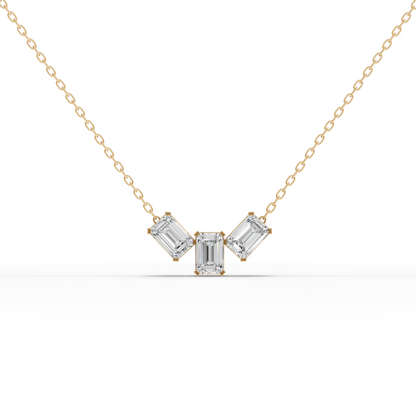 Emerald-Cut Trio Moissanite Diamond Pendant Necklace
