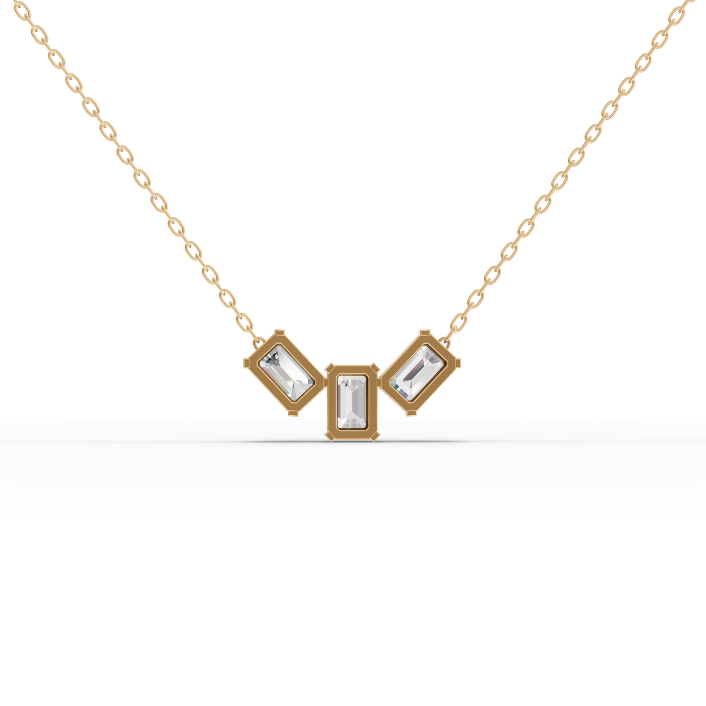 Emerald-Cut Trio Moissanite Diamond Pendant Necklace