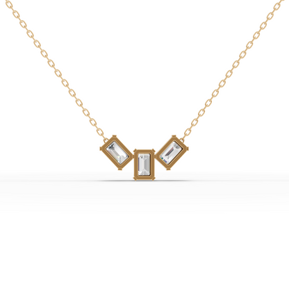 Emerald-Cut Trio Moissanite Diamond Pendant Necklace