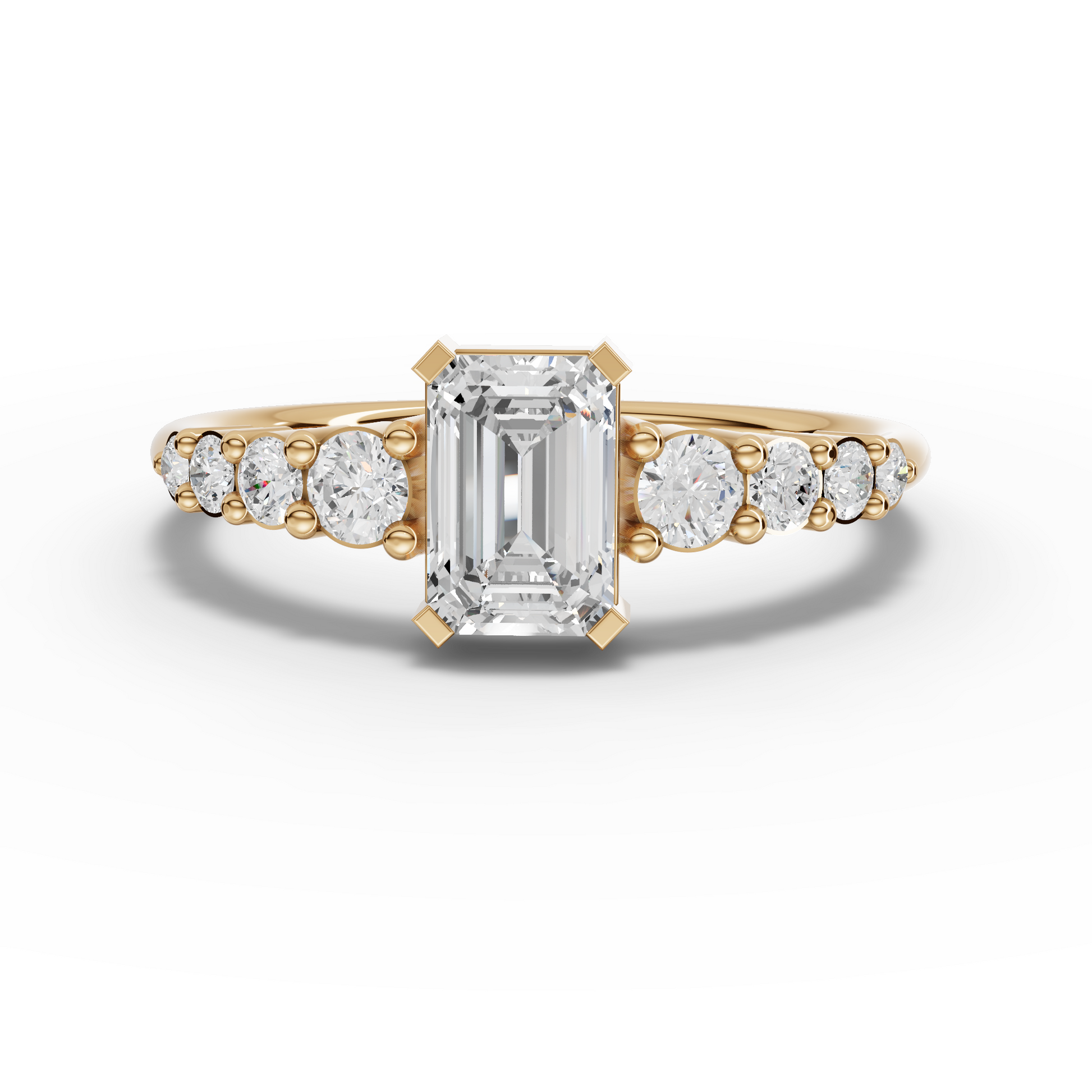 Emerald-Cut Moissanite Diamond Ring With Graduated Round Band