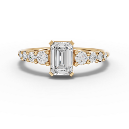 Emerald-Cut Moissanite Diamond Ring With Graduated Round Band