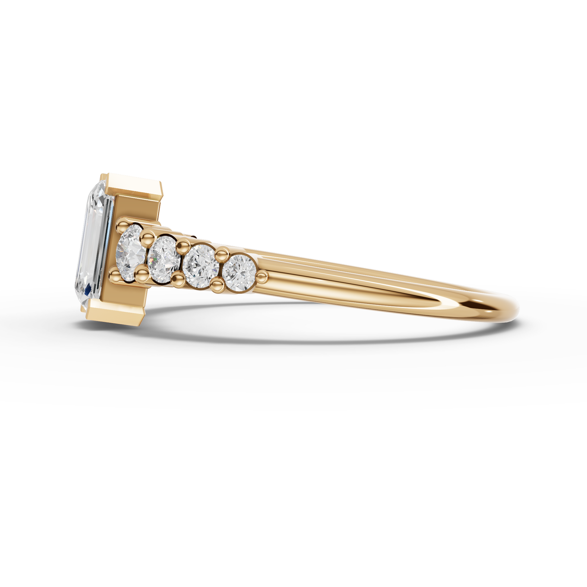 Emerald-Cut Moissanite Diamond Ring With Graduated Round Band