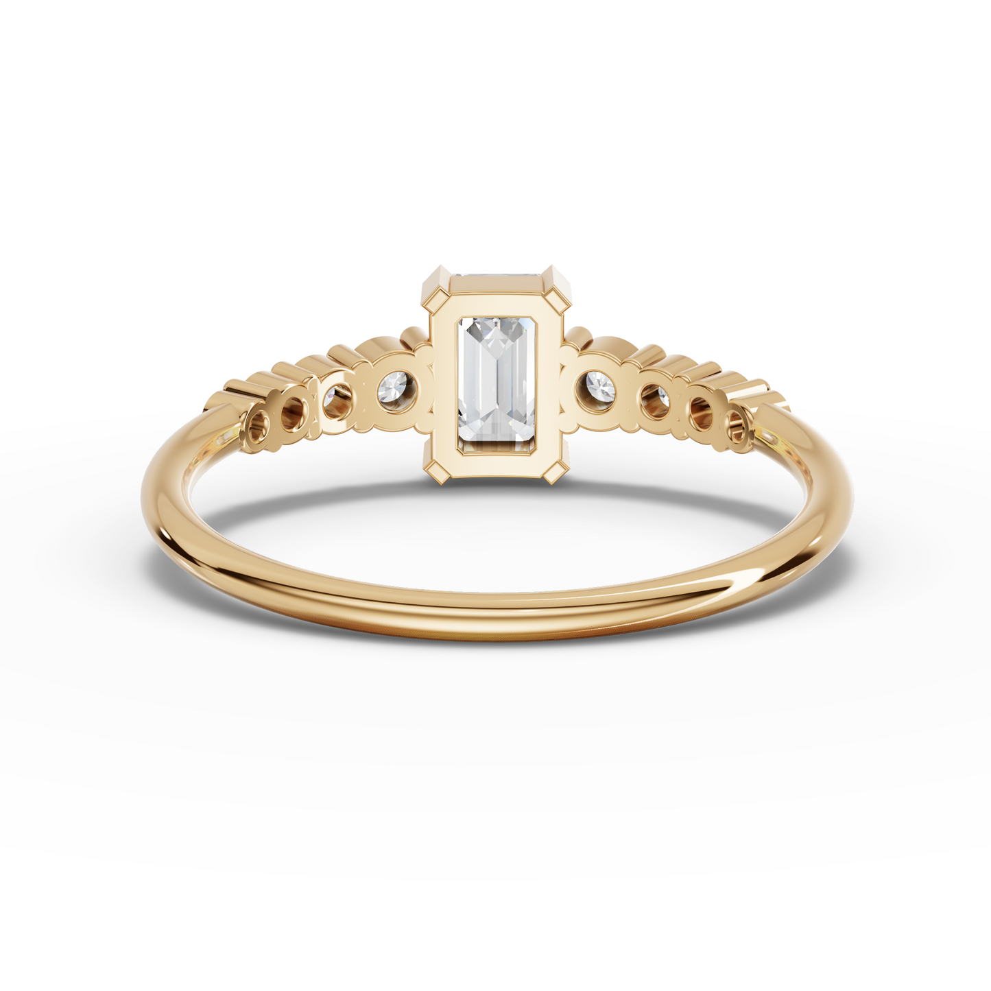 Emerald-Cut Moissanite Diamond Ring With Graduated Round Band