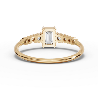 Emerald-Cut Moissanite Diamond Ring With Graduated Round Band