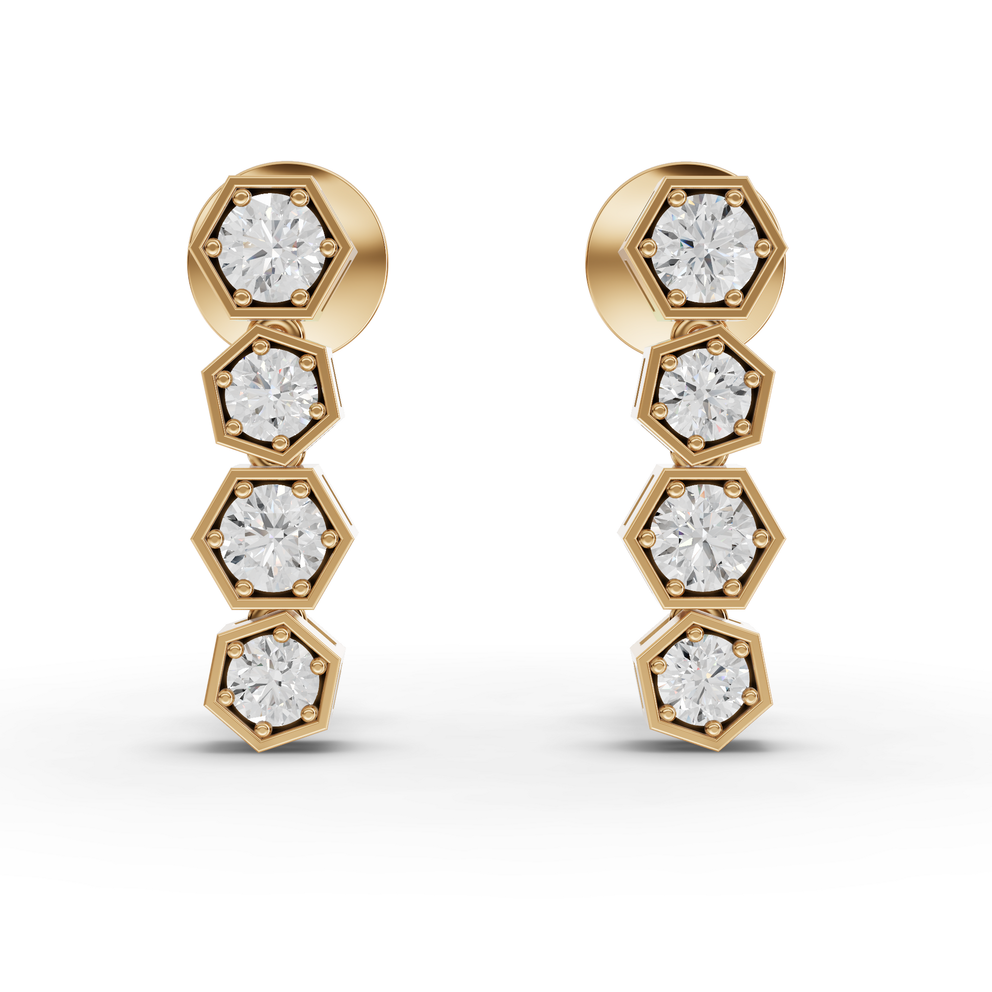 Hexagon Vertical Drop Moissanite Diamond Statement Earrings