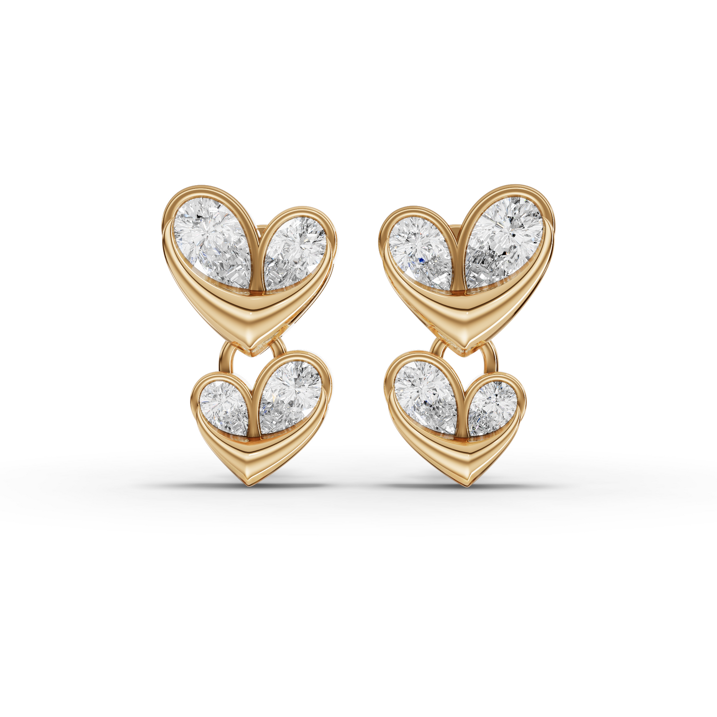Double Heart Drop Moissanite Diamond Earrings