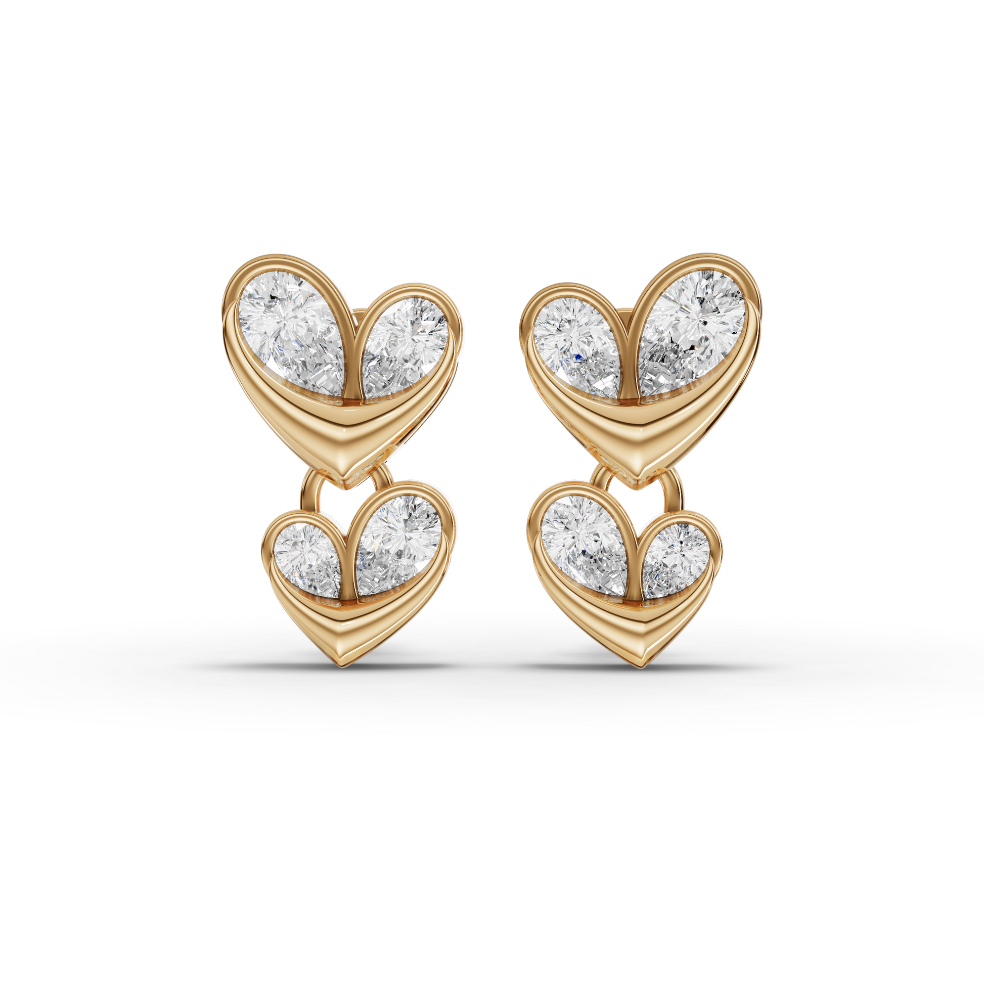 Double Heart Drop Moissanite Diamond Earrings