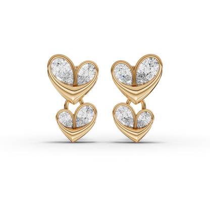 Double Heart Drop Moissanite Diamond Earrings