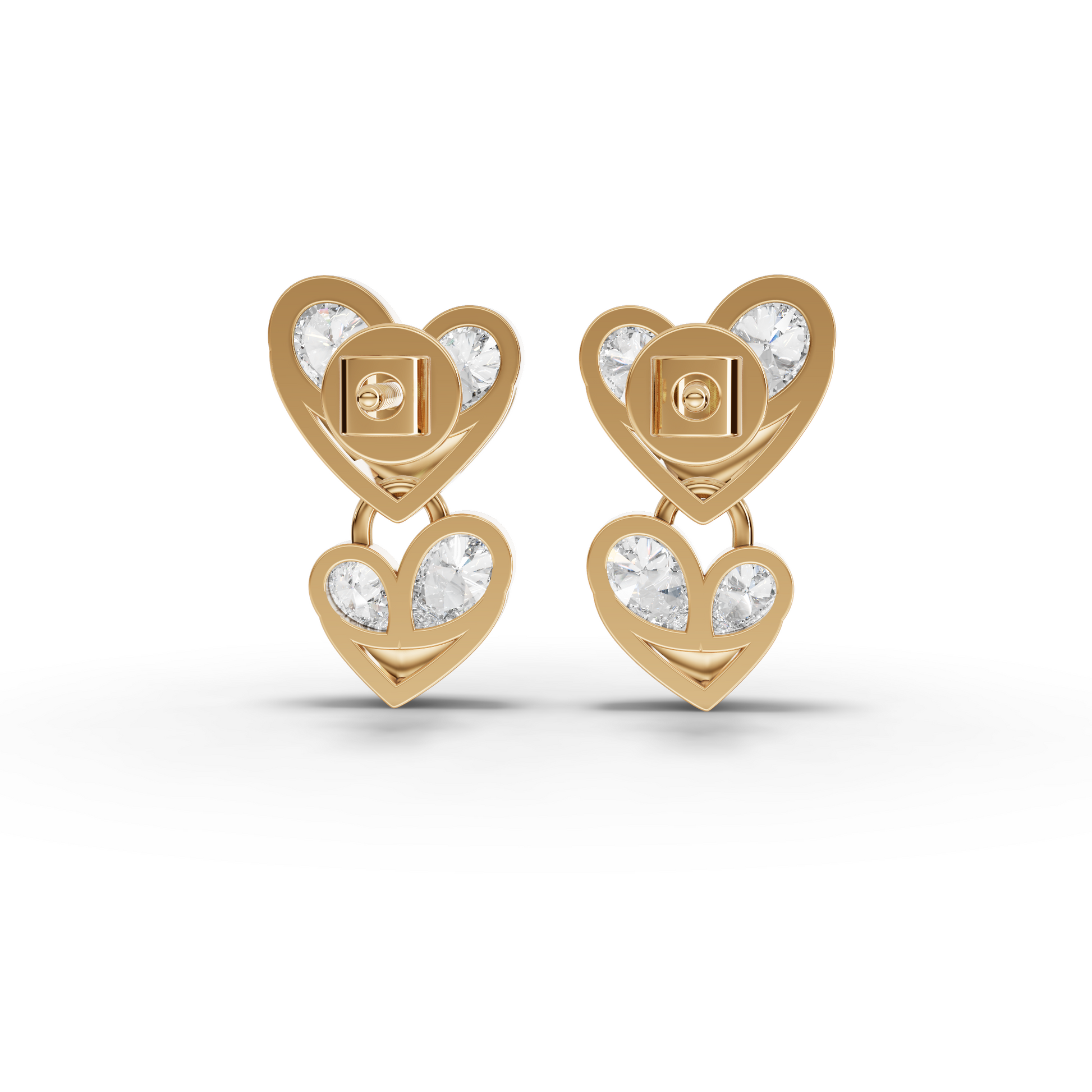 Double Heart Drop Moissanite Diamond Earrings