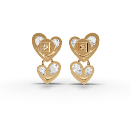Double Heart Drop Moissanite Diamond Earrings