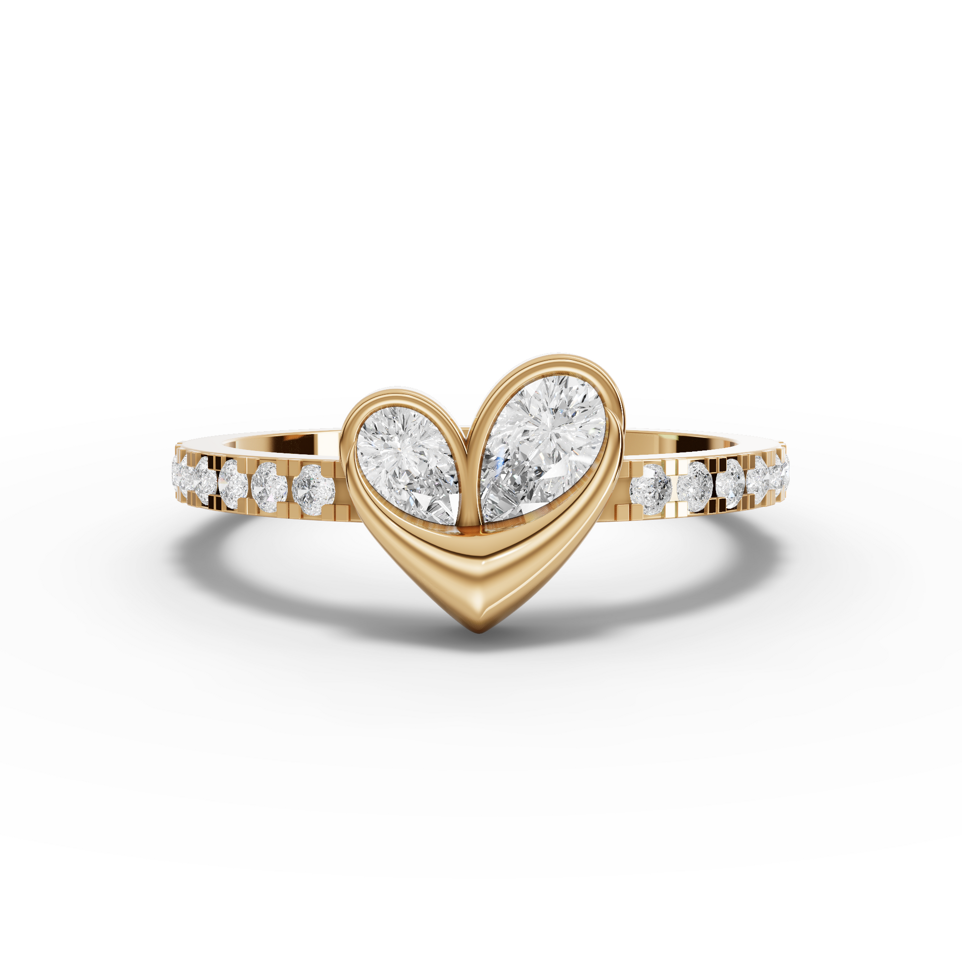 Open Heart Moissanite Diamond Ring With Pavé Band