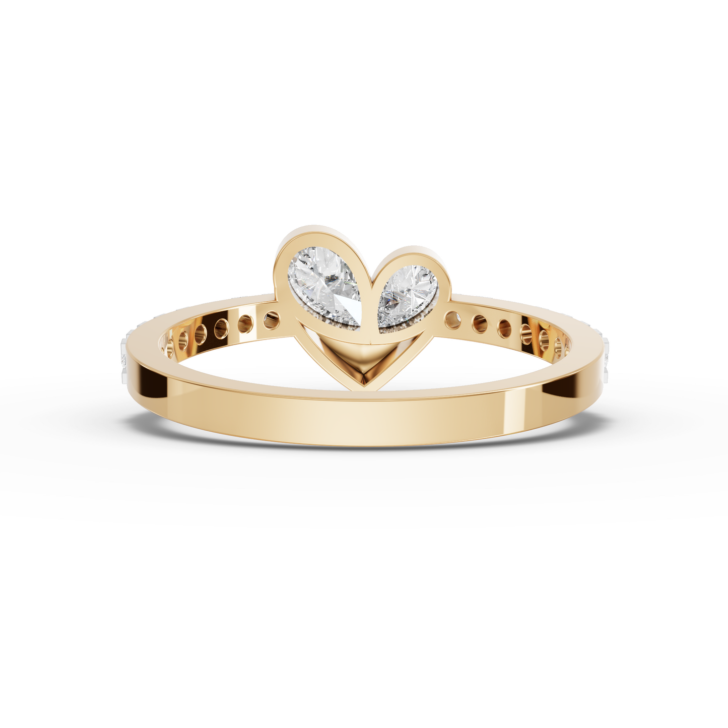 Open Heart Moissanite Diamond Ring With Pavé Band