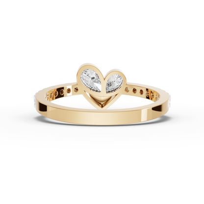 Open Heart Moissanite Diamond Ring With Pavé Band